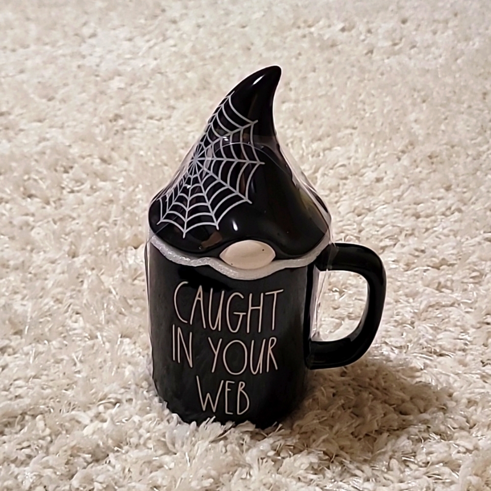 Rae Dunn CAUGHT IN YOUR WEB Mug w/ Lid